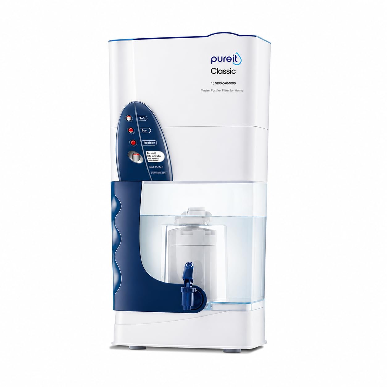 Pureit Classic 23L Gravity Water Purifier – Non Electric Multi-Stage Water Filter with Activated Carbon & Germ Kill Technology for Home Use